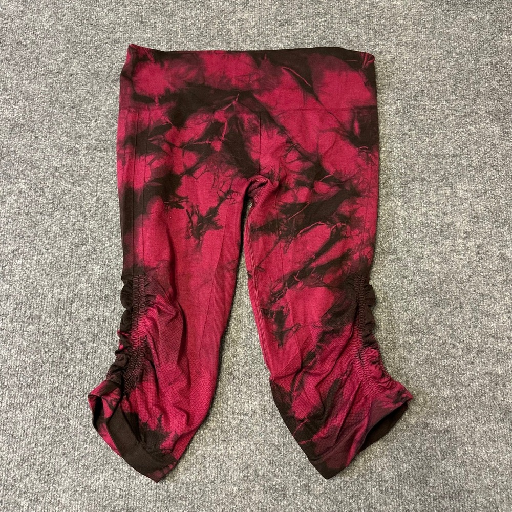Lululemon Leggings Womens Size 10 Pink Black Tie Dye Ruched Crop Athletic Capri